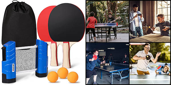 Juego de Ping Pong con red extensible, 2 raquetas y 3 pelotas
