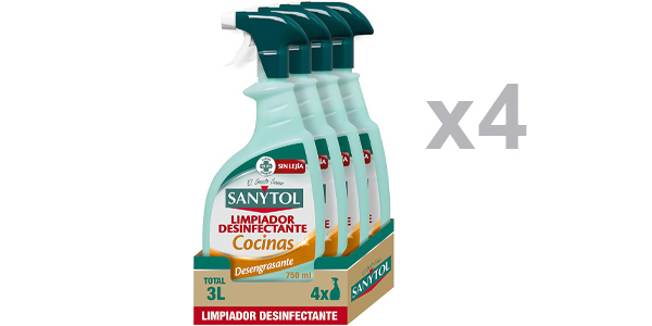 Pack x4 limpiador desinfectante Sanytol Cocinas desengrasante 750 ml barato en Amazon