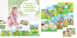 Pack x8 puzles de madera infantiles BBlike de 9,12,15 y 20 piezas en 2 cajas de metal barato en Amazon