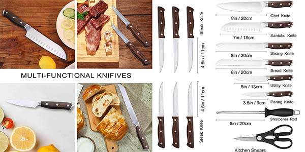 Juego de cuchillos de cocina y soporte Grifucher (15 piezas)