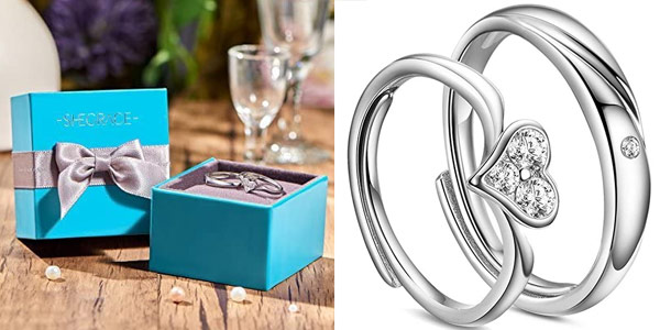 Set x2 Anillos de pareja Shegrace en plata de ley 925 baratos en Amazon