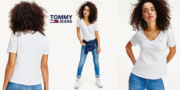 Camiseta de manga corta Tommy Hilfiger Tjw Slim Jersey V Neck para mujer barata en Amazon