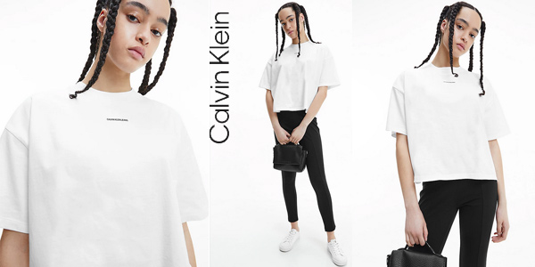 Camiseta de manga corta Calvin Klein Micro Branding Loose tee para mujer barata en Amazon