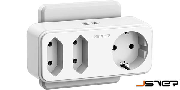 Enchufe múltiple 5 en 1 JSVER con 3 tomas y 2 puertos USB