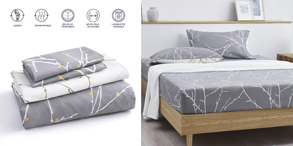 ▷ Chollo Juego de sábanas de 4 piezas Bedsure para cama de 150 cm