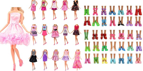 Pack x12 Vestidos + 10 pares de zapatos para Barbie en Amazon