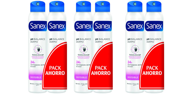Pack x6 Sanex pH Balance Dermo Invisible en spray de 200 ml/ud barato en Amazon