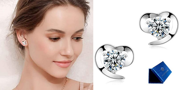 Pendientes de plata de ley 925 Fiekcor Amor Eterno en caja regalo baratos en Amazon