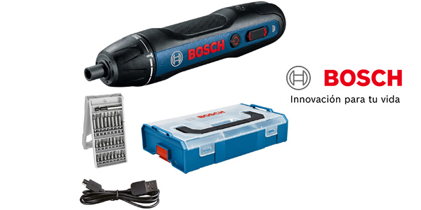 Set Atornillador a batería Bosch GO Professional con juego de 25 puntas + cable de carga USB + L-BOXX Mini barato en Amazon