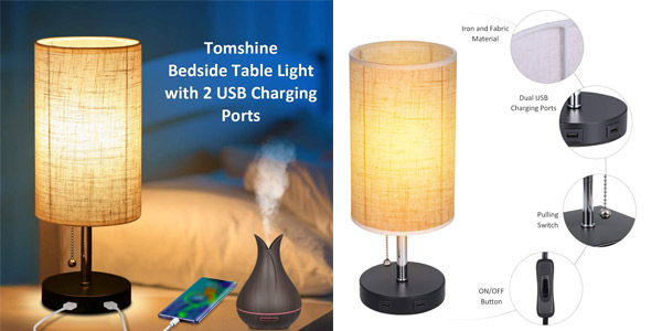 Lámpara de Mesa Tom-Shine con puertos USB en Amazon