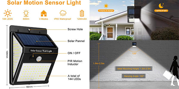 Pack 2x Foco LED solar Blewandy para exterior con sensor de movimiento