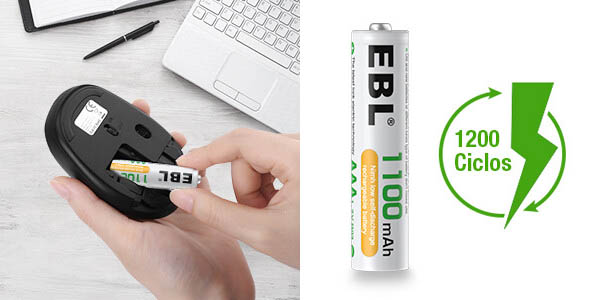 Pack 4 pilas recargables EBL AAA de 1100 mAh