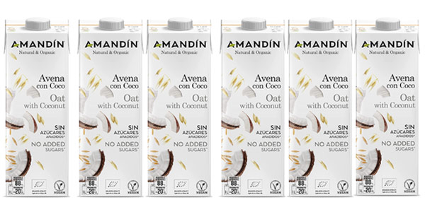 Pack x6 Bebida de Avena con coco Amandín de 1L/ud barato en Amazon
