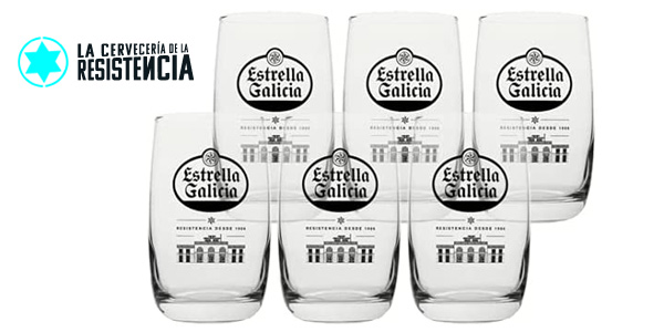 Pack x6 Vasos de cerveza Estrella Galicia de 25 cl baratos en Amazon