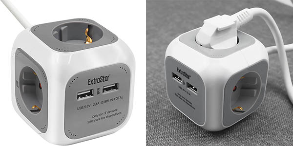Regleta Extrastar PowerCube de 4 enchufes + 2 puertos USB