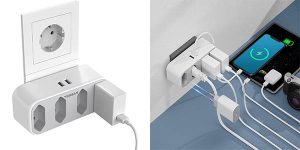 Ladrón Tessan con 4 enchufes planos y puertos 2 USB