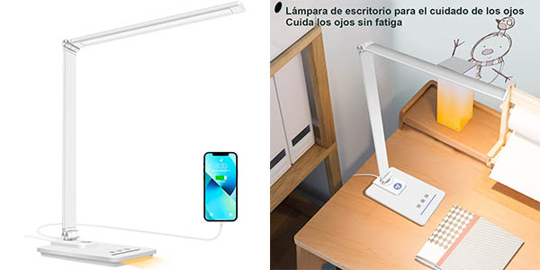 Lámpara LED Oxylops para escritorio con cargador USB y brillo ajustable