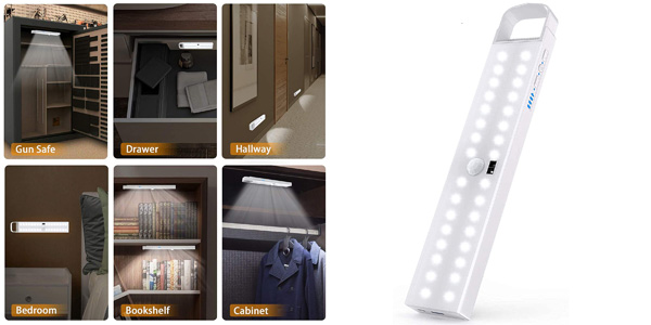 Luz LED nocturna recargable con sensor de movimiento, 4 modos y cinta adhesiva barata en Amazon