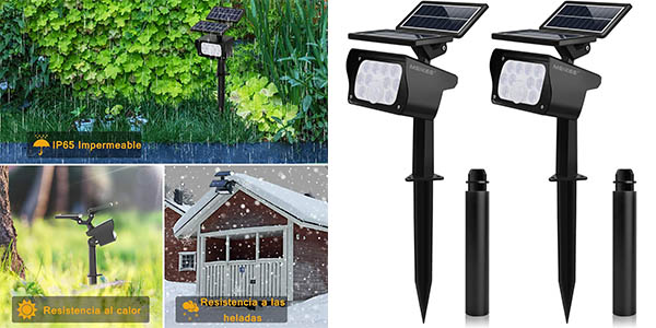 Pack 2 Lámparas LED Solares impermeables para jardín Meikee