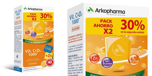 Pack x40 Comprimidos efervescentes Arkopharma Vitamina C&D3 + Zinc de 1.000UI baratos en Amazon