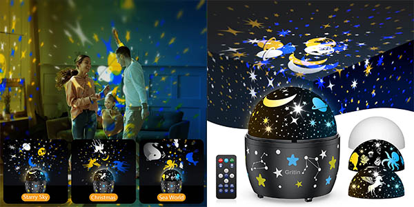Proyector LED infantil Gritin con 7 colores y luz nocturna