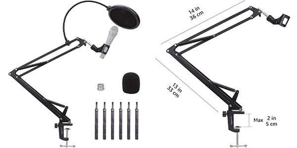 Soporte de micrófono con brazo y filtro pop Amazon Basics
