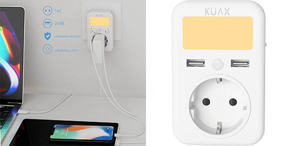 Enchufe KUAX con 2 puertos USB y luz LED nocturna