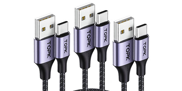 Pack 3x Cables USB-C TOPK de 2 metros