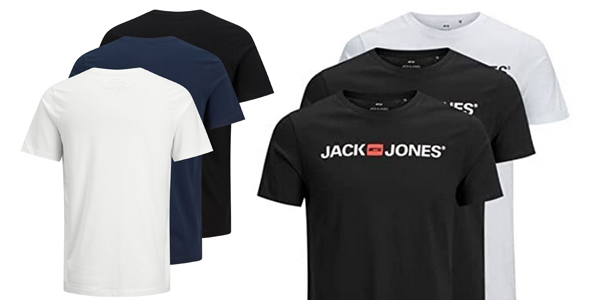 Pack x3 Camisetas Jack & Jones JJECORP Logo tee para hombre chollo en Amazon
