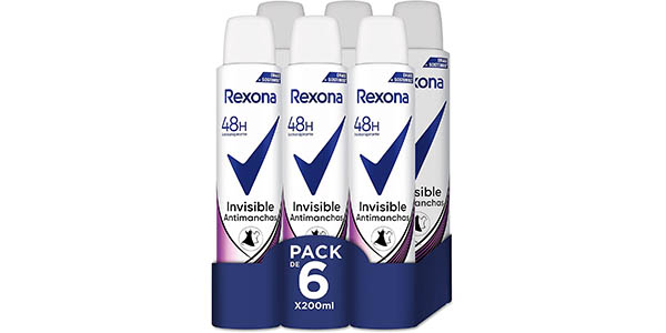 Pack x6 botes Desodorante Rexona Invisible Antimanchas para mujer