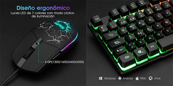 Pack teclado y ratón Mafiti RK101 con retroiluminación