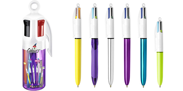Bote Morado con 6 bolígrafos BIC de 4 colores con punta redonda de 1mm barato en Amazon