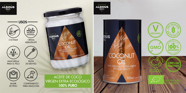 Aceite de Coco Virgen Extra Ecológico Aldous Bio Prensado en Frío de 500 ml barato en Amazon