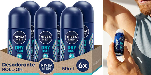 Chollo Pack x6 Desodorante roll-on Nivea Men Dry Fresh para hombre 