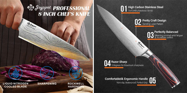 Cuchillo profesional de Chef de 20 cm Joyspot con patrón de Damasco en Amazon
