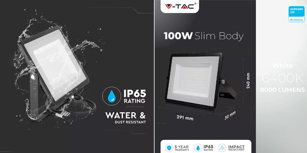 Foco LED exterior V-TAC de 100W con chip Samsung en Amazon