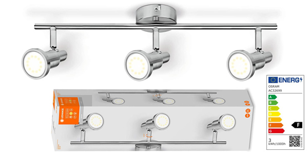 Lámpara LED de techo Ledvance de 9 W con 3 focos orientables barata en Amazon