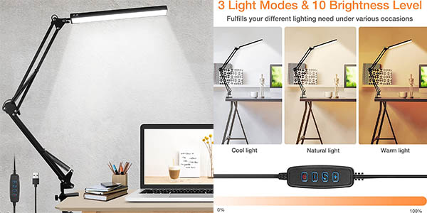 Lámpara de escritorio LED 360° Innislink regulable y con pinza