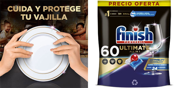 Pack x60 Pastillas para el lavavajillas Finish Powerball Ultimate All in One barato en Amazon