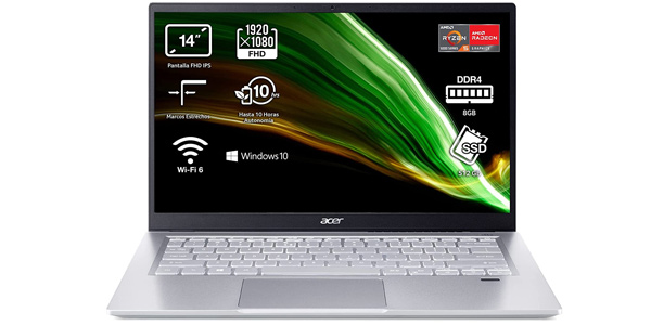 Portátil Acer Swift 3 de 14" Full HD (AMD Ryzen 5 5500U, 8GB, 512GB SSD) barato en Amazon
