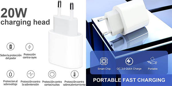 Cargador rápido USB-C de 30W con certificado MFi y compatible con PD y QC3.0
