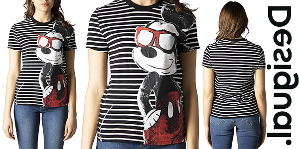 Chollo Camiseta de rayas Desigual Mickey Mouse Vida Chula para mujer