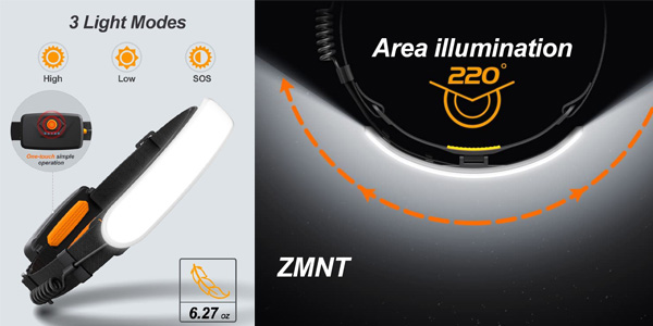 Linterna frontal LED ZMNT ajustable con 3 modos de luz chollo en Amazon