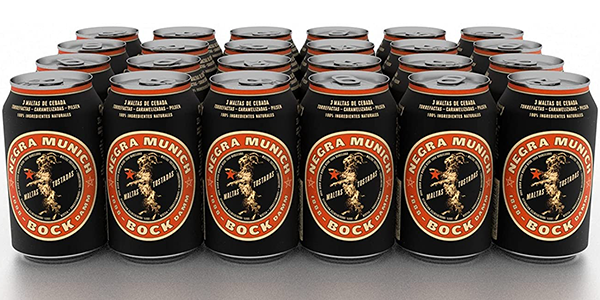Pack de 24 latas de cerveza negra Bock Damm Munich de 33 cl barato