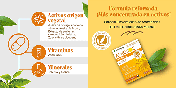 Complemento alimenticio bronceador Arkopharma Arkosol Intensivo de 60 cápsulas barato
