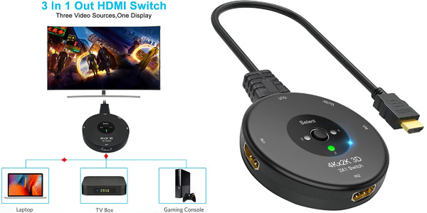 Conmutador HDMI Switch 3 Entradas a 1 Salida Amanka barato en Amazon