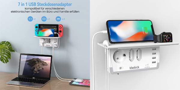 Enchufe múltiple USB 7 en 1 Meltrck con estante para cargar smartphone barato en Amazon