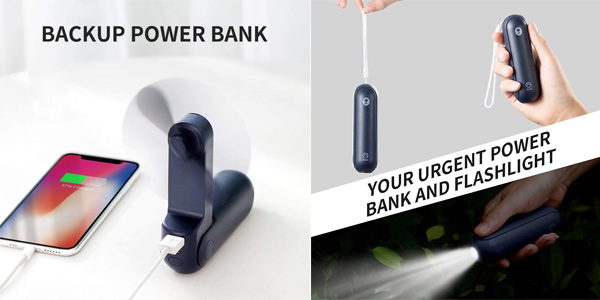 Mini ventilador de mano plegable Jisulife con carga USB y linterna en Amazon