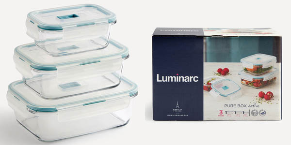 ▷ Chollo Pack 3 Recipientes herméticos vidrio Luminarc Pure Box sólo (40% descuento)