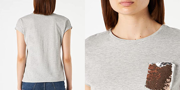 Camiseta de manga corta Springfield con lentejuelas para mujer en Amazon